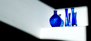 Blue Vases on Kiva Shelf